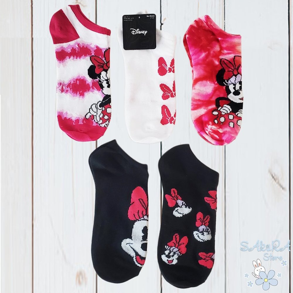 5 PACK NWT MINNIE MOUSE DISNEY WOMEN'S PINK NO SHOW SOCKS SHOE SIZE 4-10
